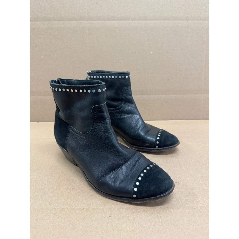 Zadig & Voltaire Studded Leather Zip Up Ankle Boots Black Womens Size 38 EU